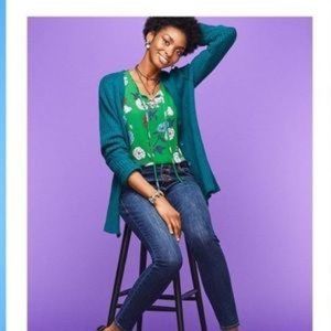 CAbi #3785 Primrose Top Green Floral Tie Front Large